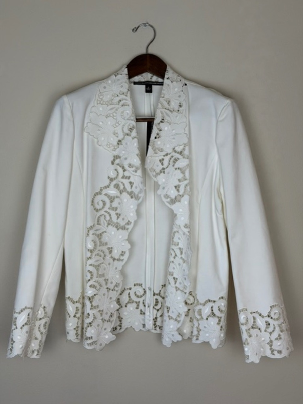 Ellen Tracy White Lace Like Cutout Blazer Jacket Cottagecore Romantic Women's 12